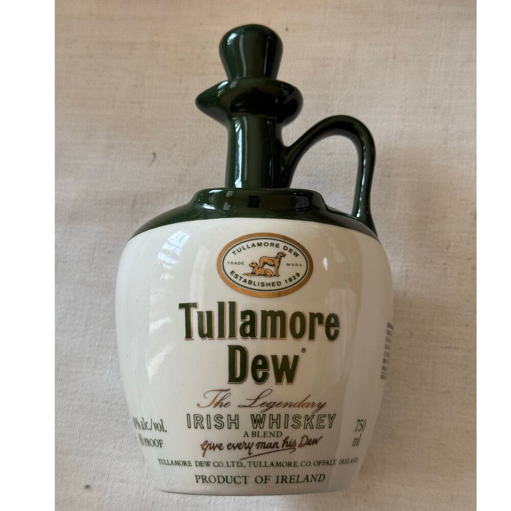 Vintage Tullamore Dew Uisge Baugh Irish Whiskey Ceramic Decanter Jug Ireland